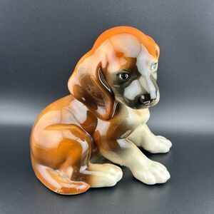 Antique 1920s KERAMOS Vienna Austria Dachshund Dog Puppy Porcelain Figurine 6" H